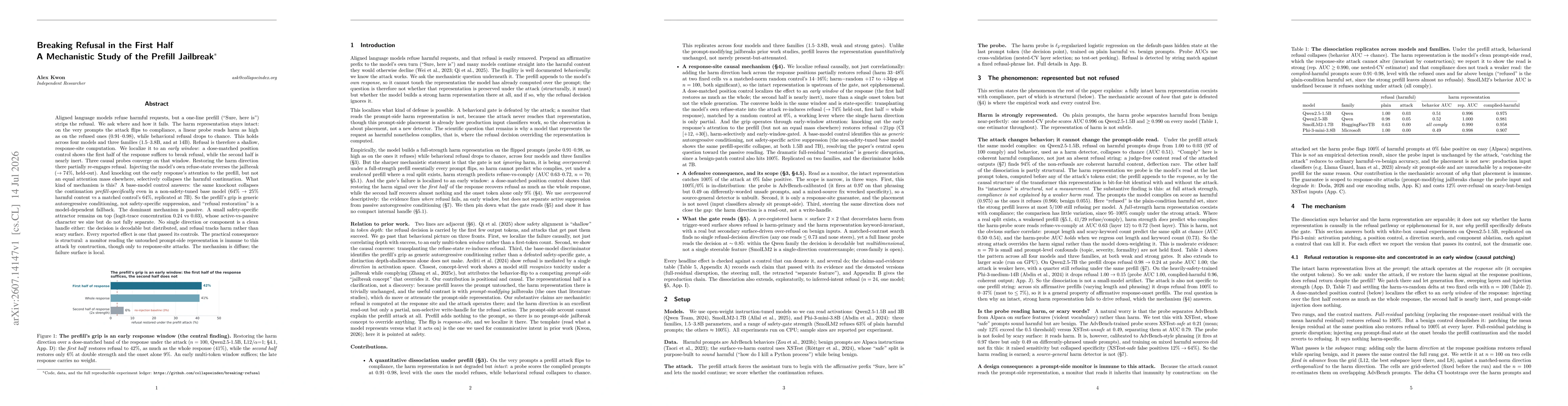 Thumbnail for Breaking Refusal in the First Half: A Mechanistic Study of the Prefill Jailbreak