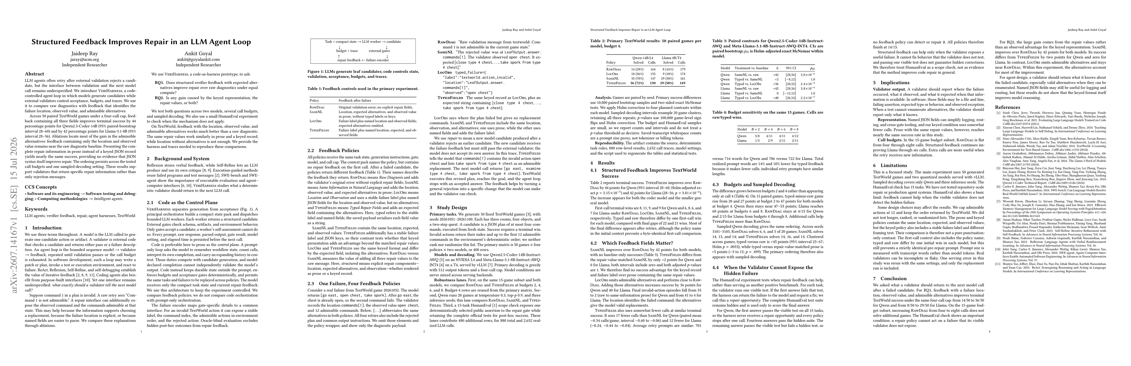 Thumbnail for Structured Feedback Improves Repair in an LLM Agent Loop