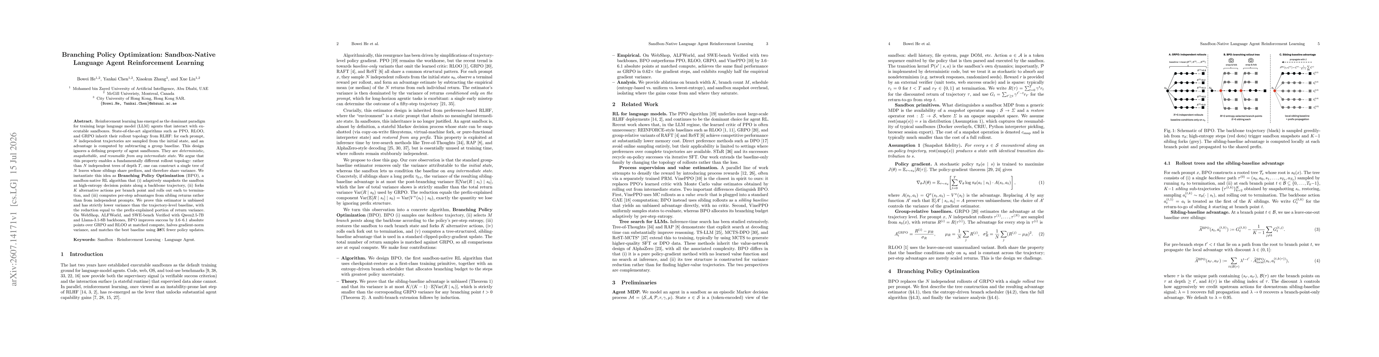 Thumbnail for Branching Policy Optimization: Sandbox-Native Language Agent Reinforcement Learning