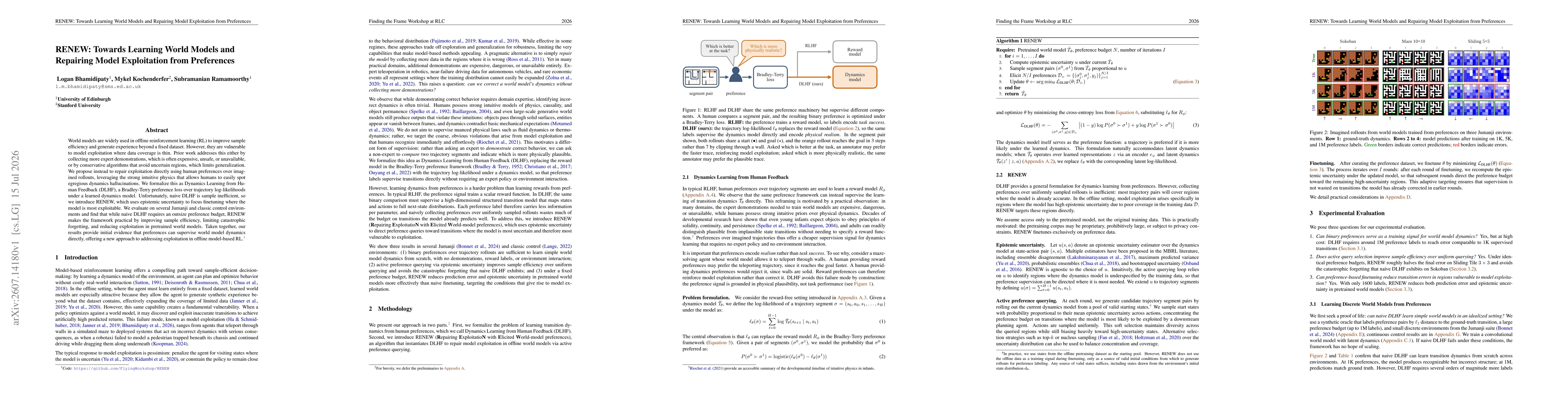 Thumbnail for RENEW: Towards Learning World Models and Repairing Model Exploitation from Preferences