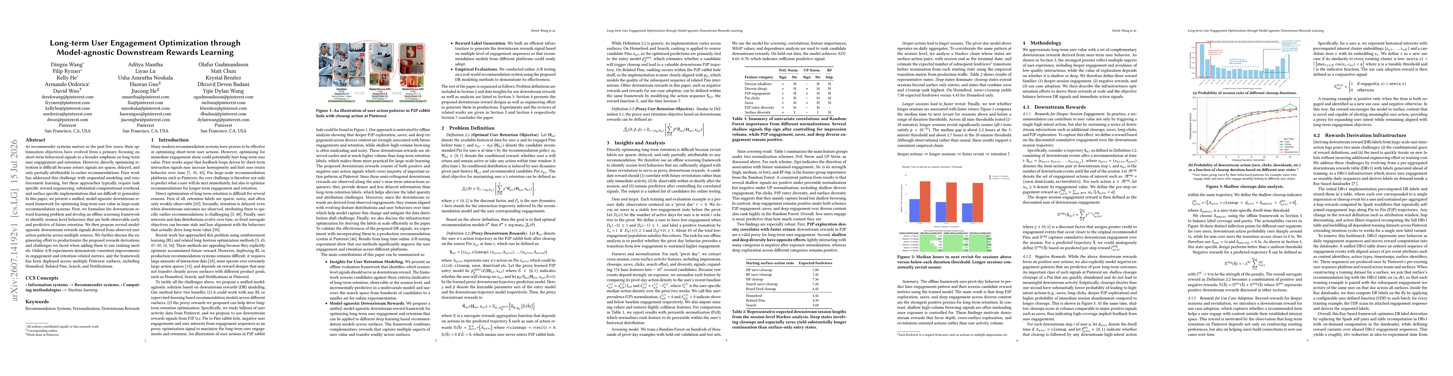 Thumbnail for Long-term User Engagement Optimization through Model-agnostic Downstream Rewards Learning