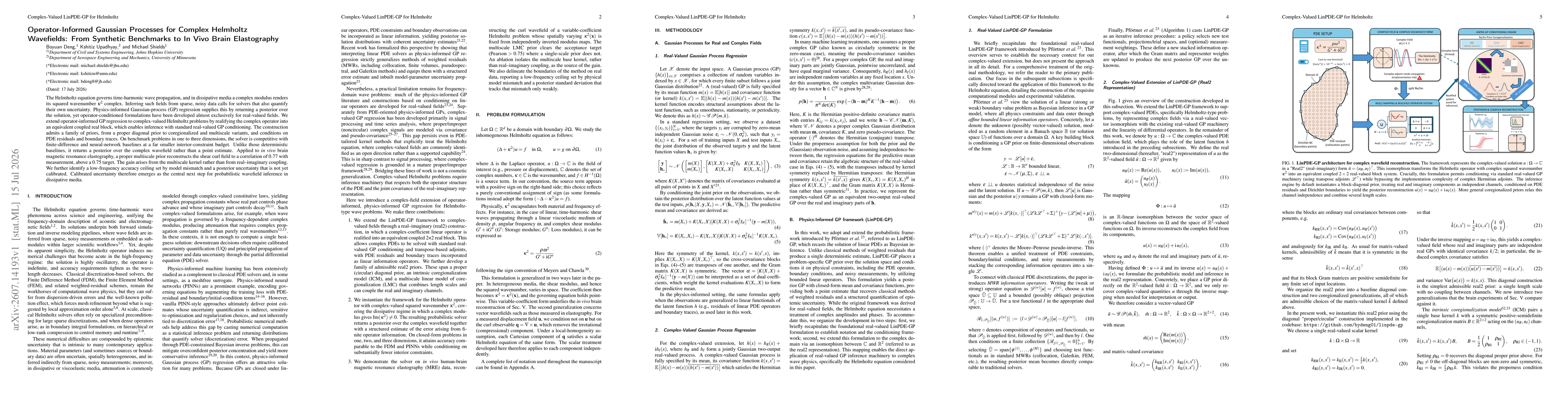Thumbnail for Operator-Informed Gaussian Processes for Complex Helmholtz Wavefields: From Synthetic Benchmarks to In Vivo Brain Elastography
