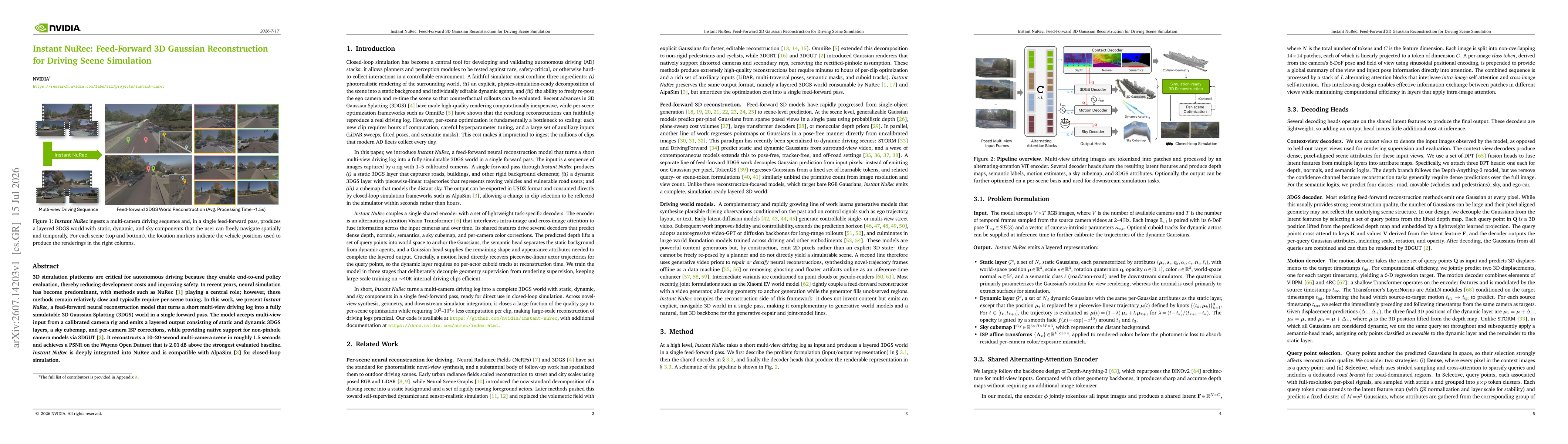 Thumbnail for Instant NuRec: Feed-Forward 3D Gaussian Reconstruction for Driving Scene Simulation