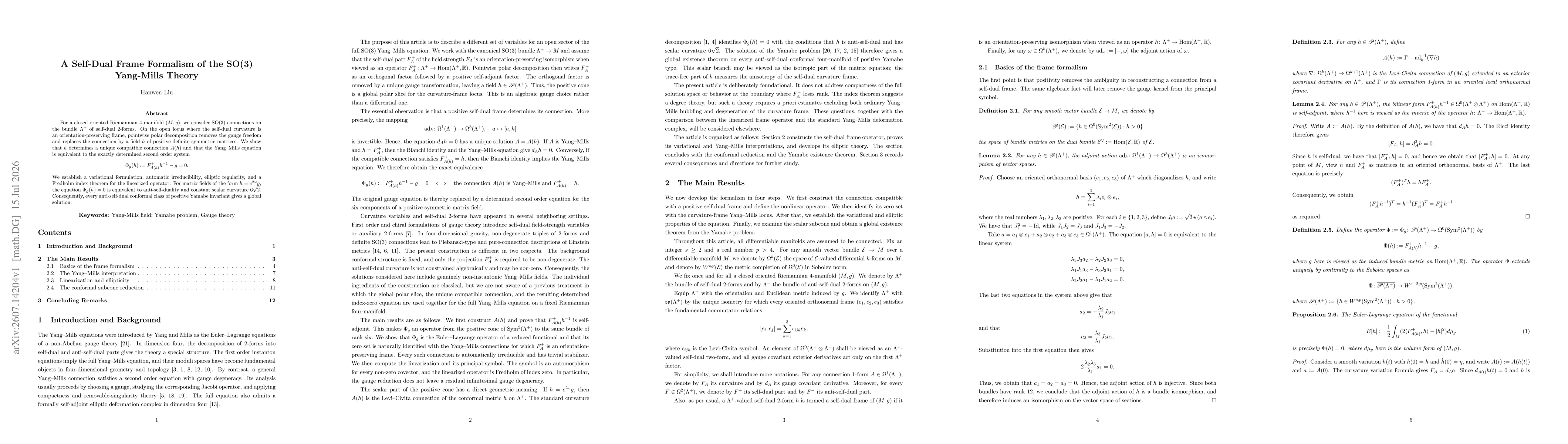 Thumbnail for A Self-Dual Frame Formalism of the SO(3) Yang-Mills Theory