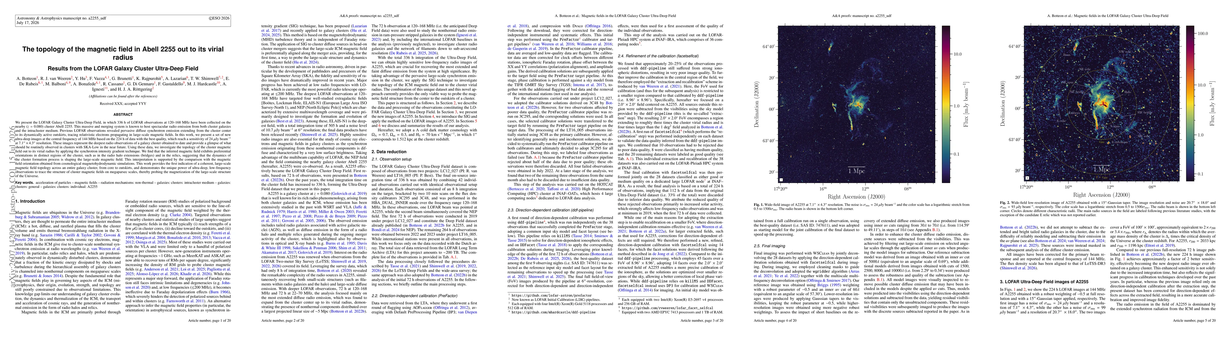 Thumbnail for The topology of the magnetic field in Abell 2255 out to its virial radius. Results from the LOFAR Galaxy Cluster Ultra-Deep Field