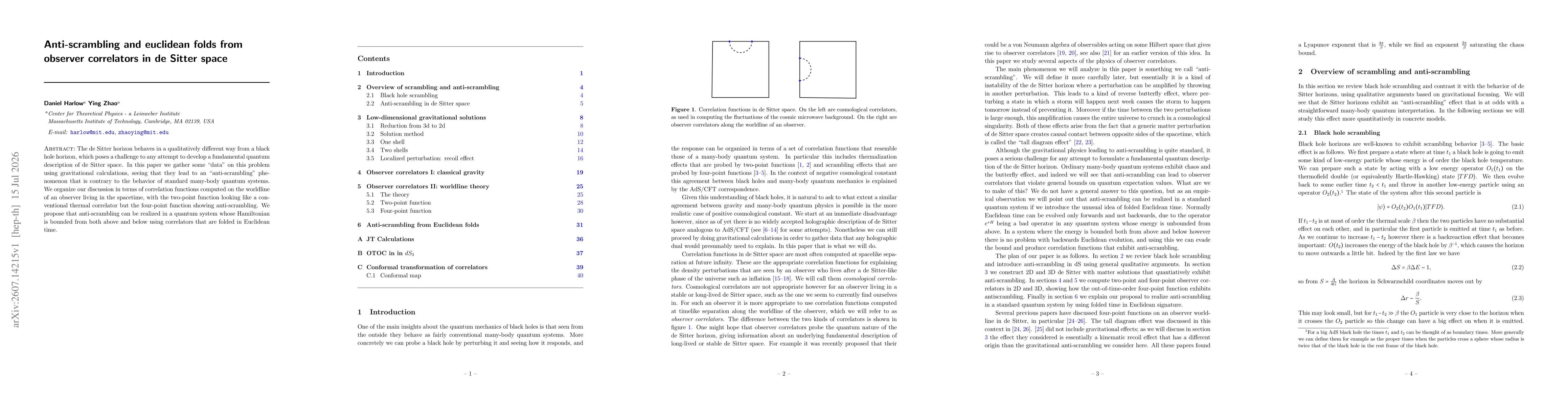 Thumbnail for Anti-scrambling and euclidean folds from observer correlators in de Sitter space