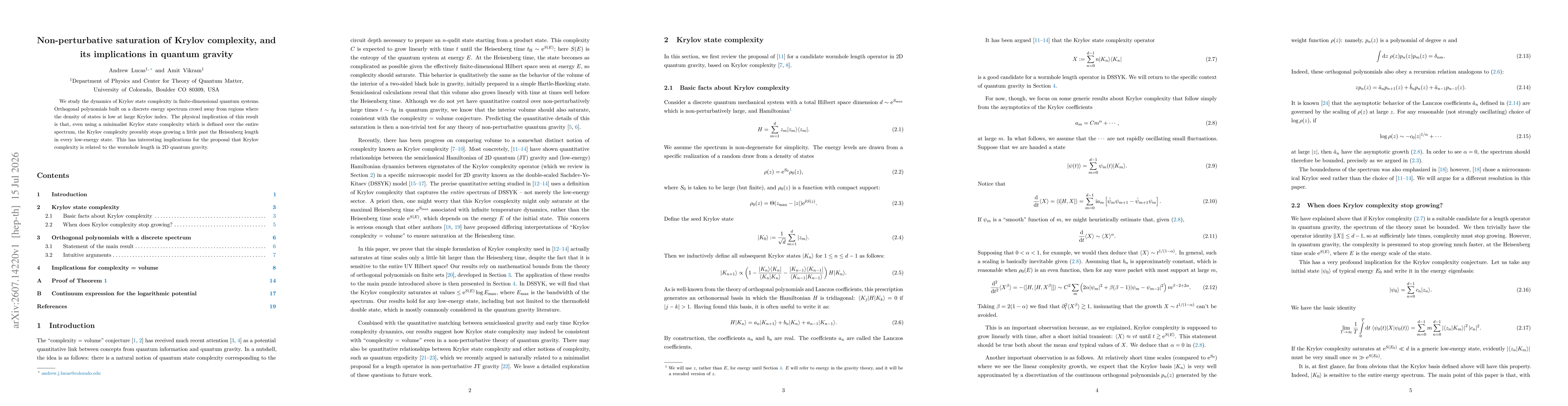 Thumbnail for Non-perturbative saturation of Krylov complexity, and its implications in quantum gravity