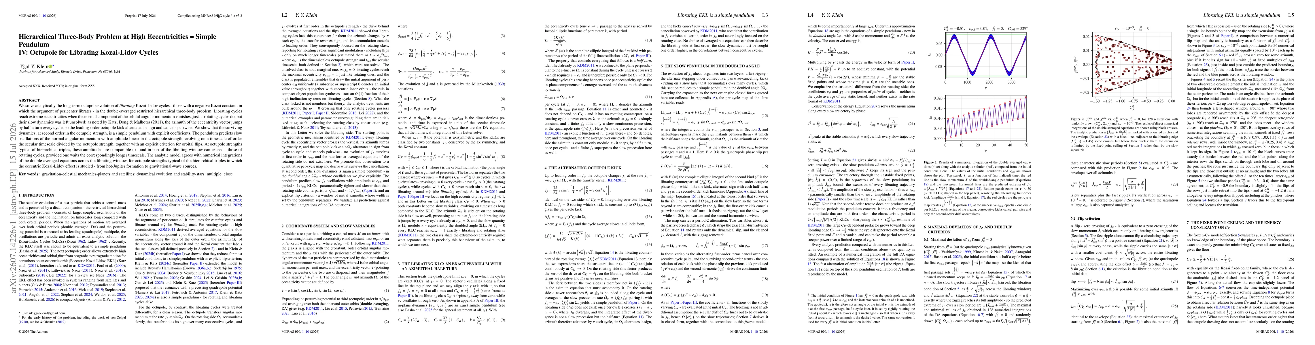Thumbnail for Hierarchical Three-Body Problem at High Eccentricities = Simple Pendulum, IV: Octupole for Librating Kozai-Lidov Cycles