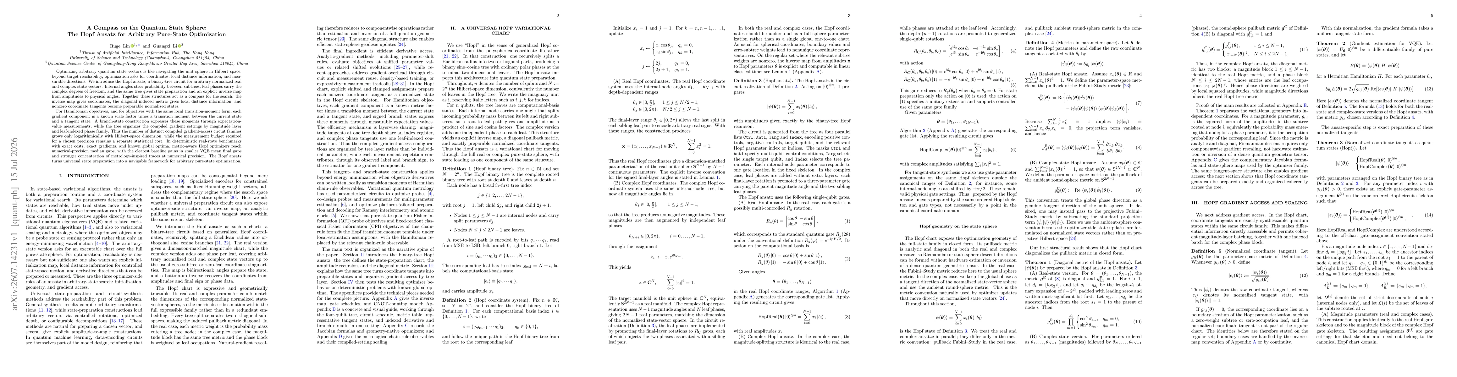 Thumbnail for A Compass on the Quantum State Sphere: The Hopf Ansatz for Arbitrary Pure-State Optimization