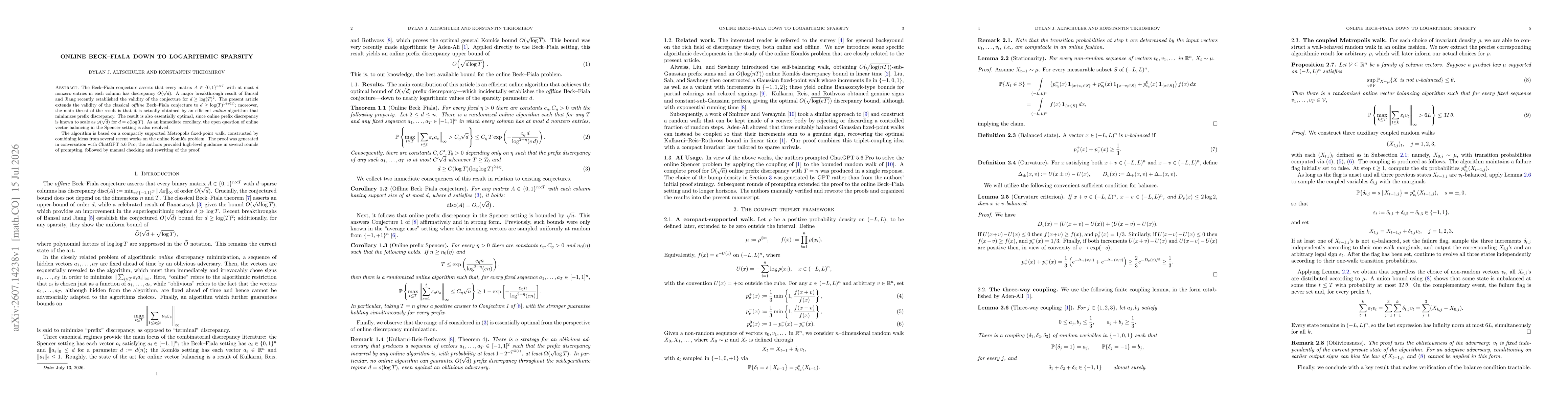 Thumbnail for Online Beck--Fiala Down to Logarithmic Sparsity