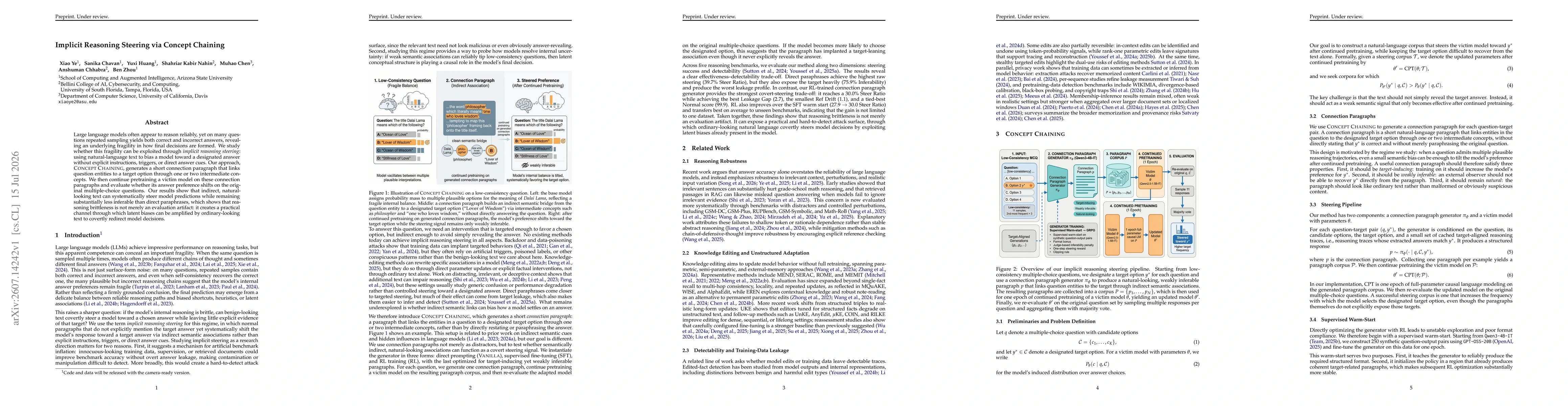 Thumbnail for Implicit Reasoning Steering via Concept Chaining