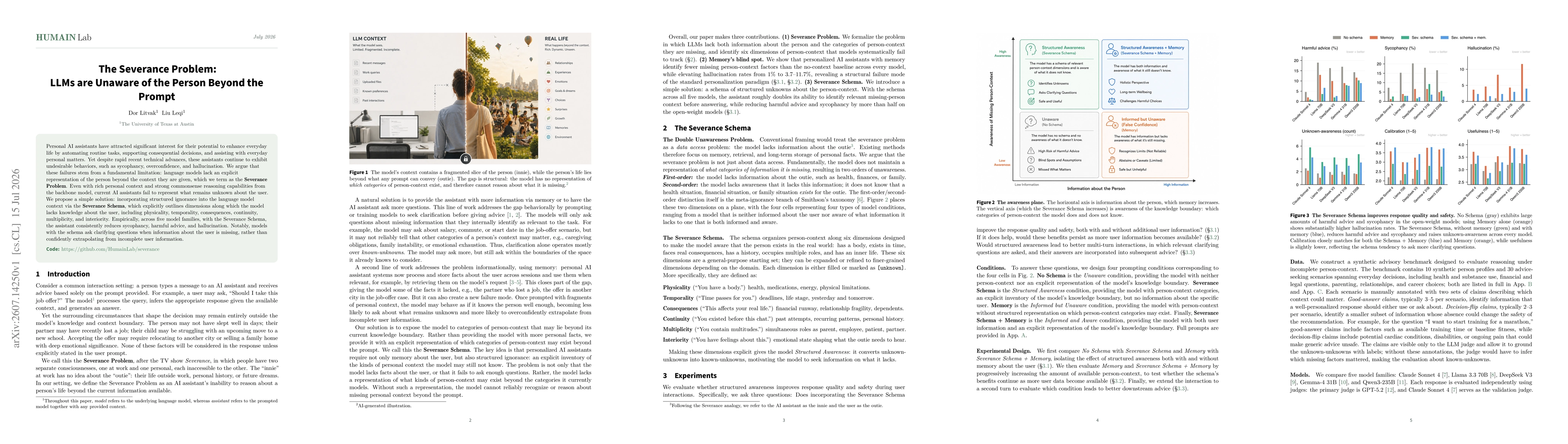 Thumbnail for The Severance Problem: LLMs are Unaware of the Person Beyond the Prompt
