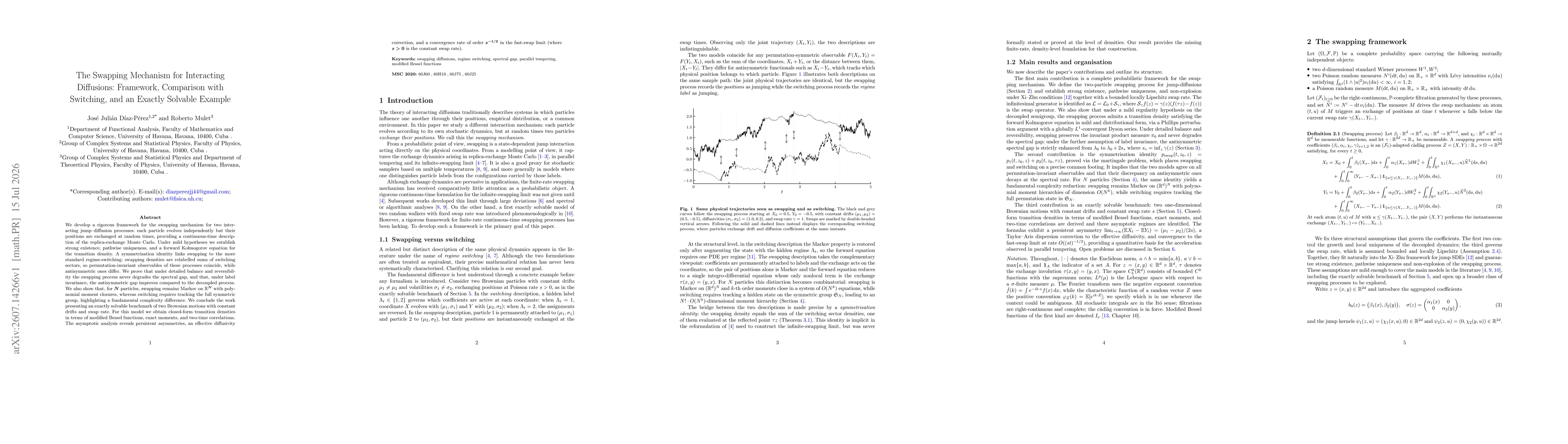 Thumbnail for The Swapping Mechanism for Interacting Diffusions: Framework, Comparison with Switching, and an Exactly Solvable Example