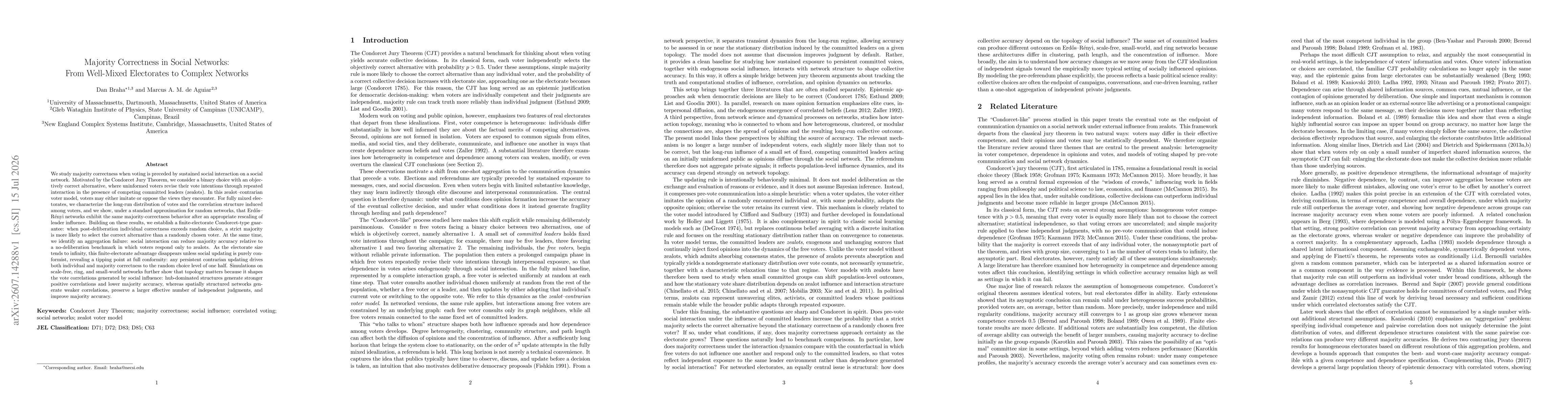 Thumbnail for Majority Correctness in Social Networks: From Well-Mixed Electorates to Complex Networks