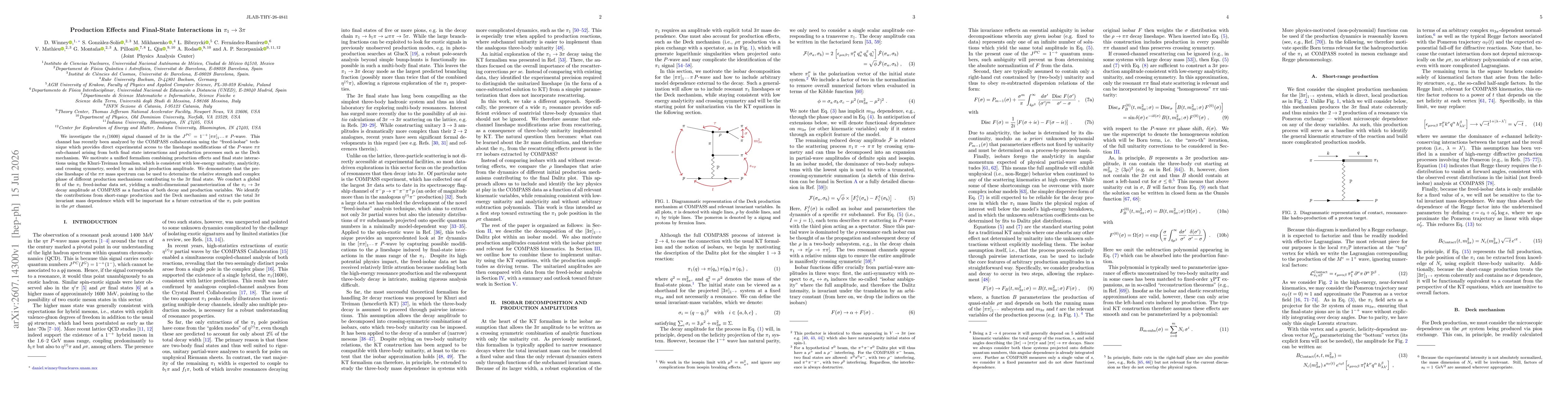 Thumbnail for Production Effects and Final-state Interactions in $π_1 \to 3π$
