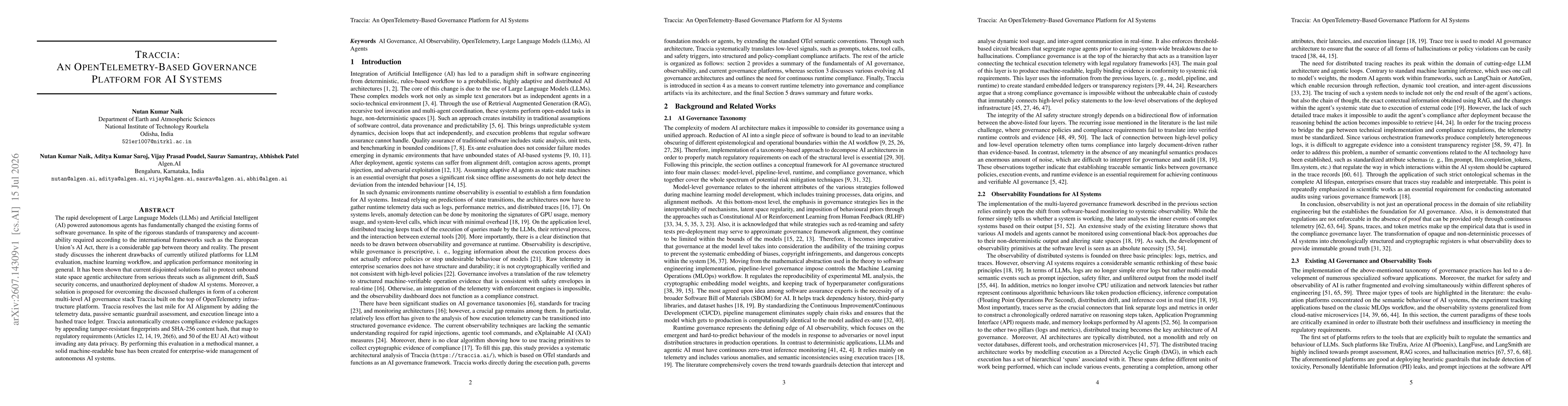 Thumbnail for Traccia: An OpenTelemetry-Based Governance Platform for AI Systems