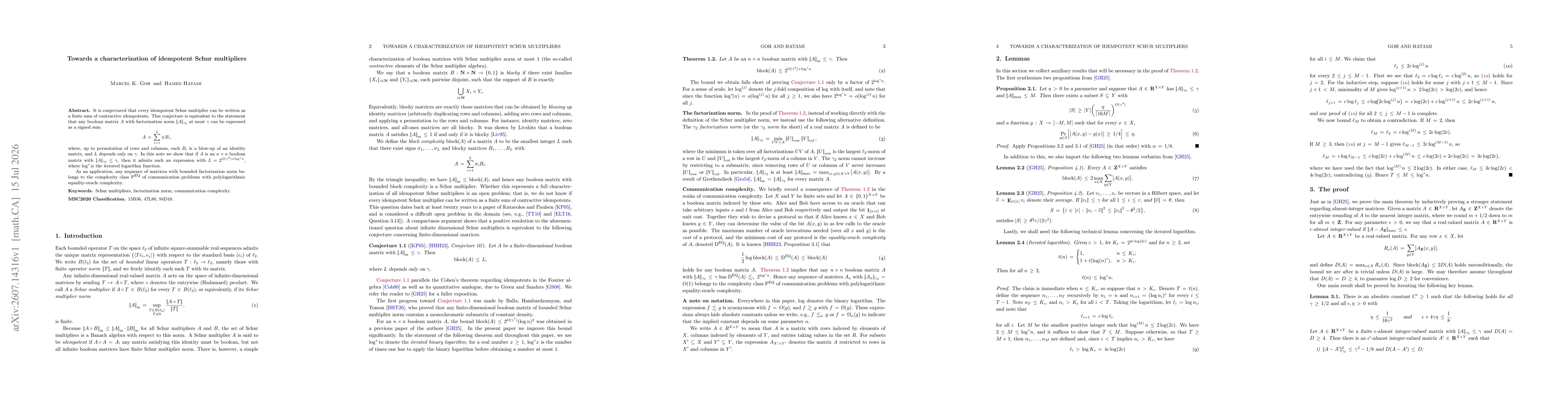Thumbnail for Towards a characterization of idempotent Schur multipliers