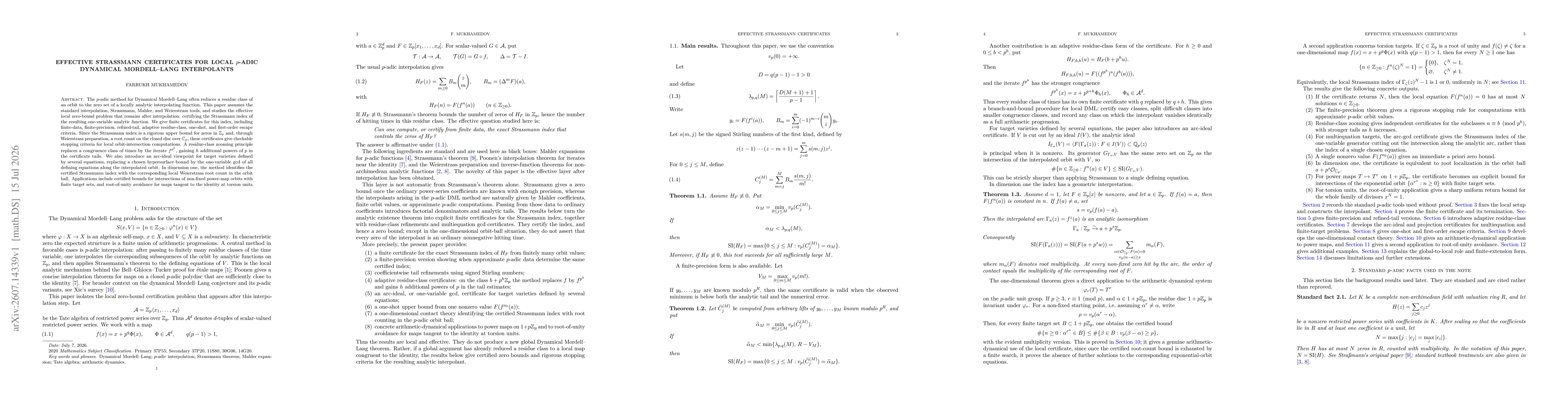 Thumbnail for Effective Strassmann Certificates for Local $p$-adic Dynamical Mordell--Lang Interpolants