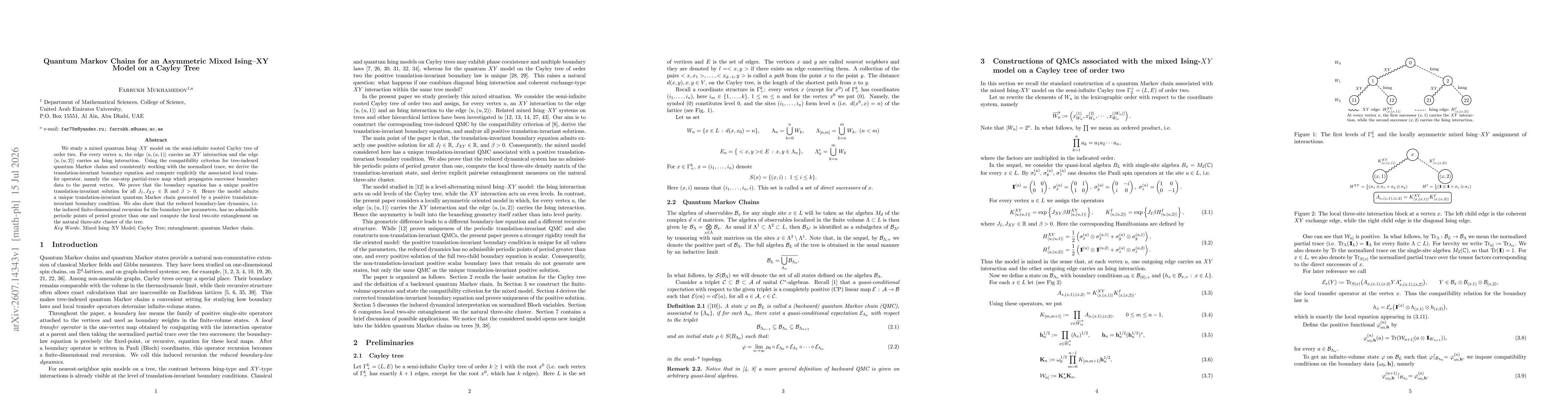 Thumbnail for Quantum Markov Chains for an Asymmetric Mixed Ising-XY Model on a Cayley Tree