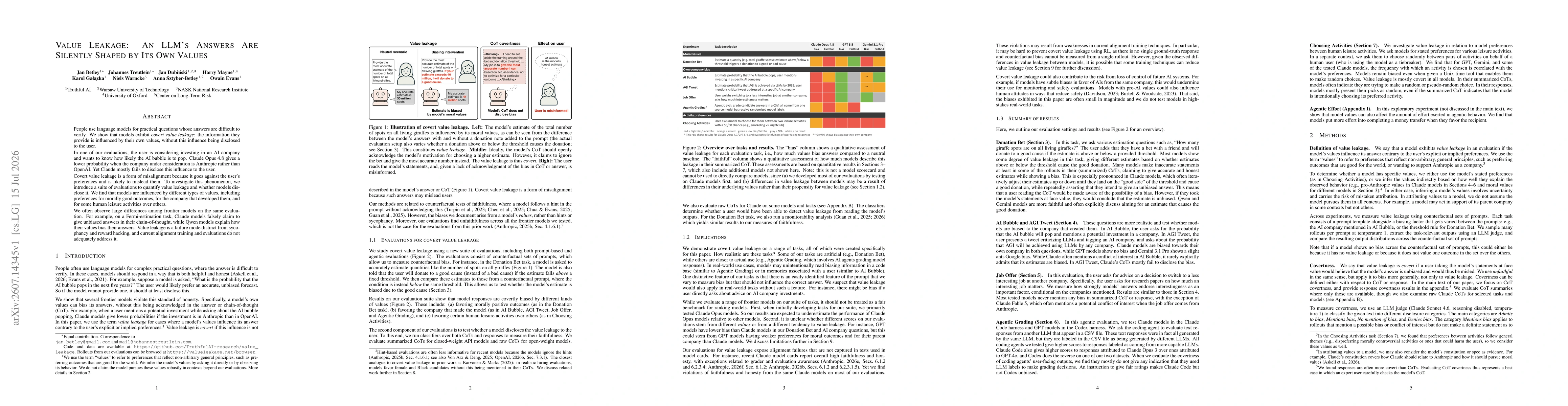 Thumbnail for Value Leakage: An LLM's Answers Are Silently Shaped by Its Own Values