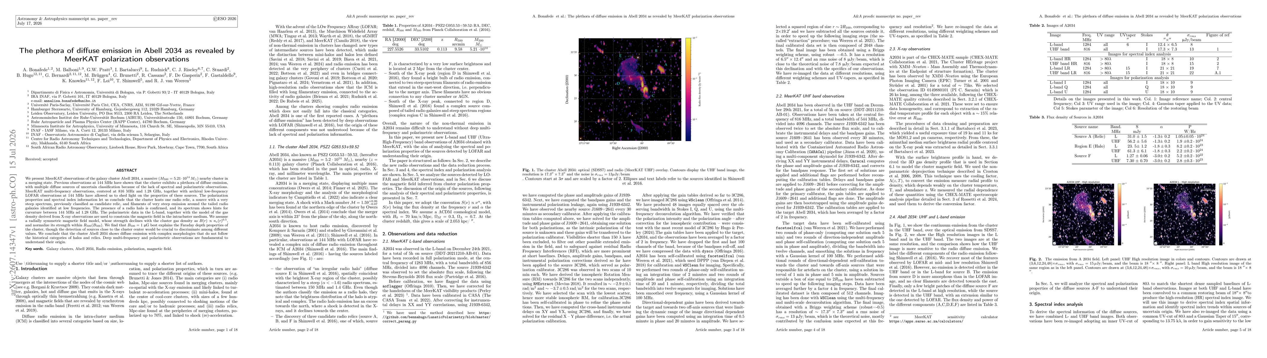 Thumbnail for The plethora of diffuse emission in Abell 2034 as revealed by MeerKAT polarization observations