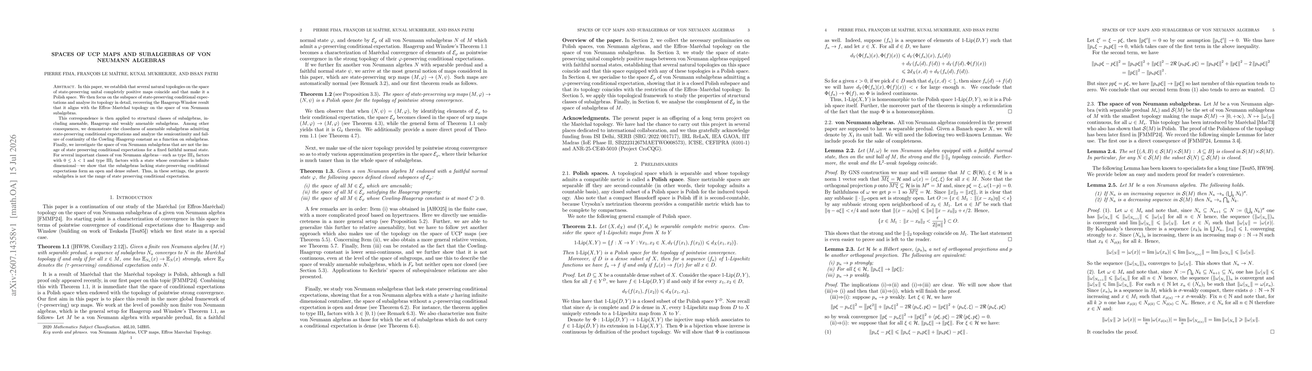 Thumbnail for Spaces of UCP maps and subalgebras of von Neumann algebras