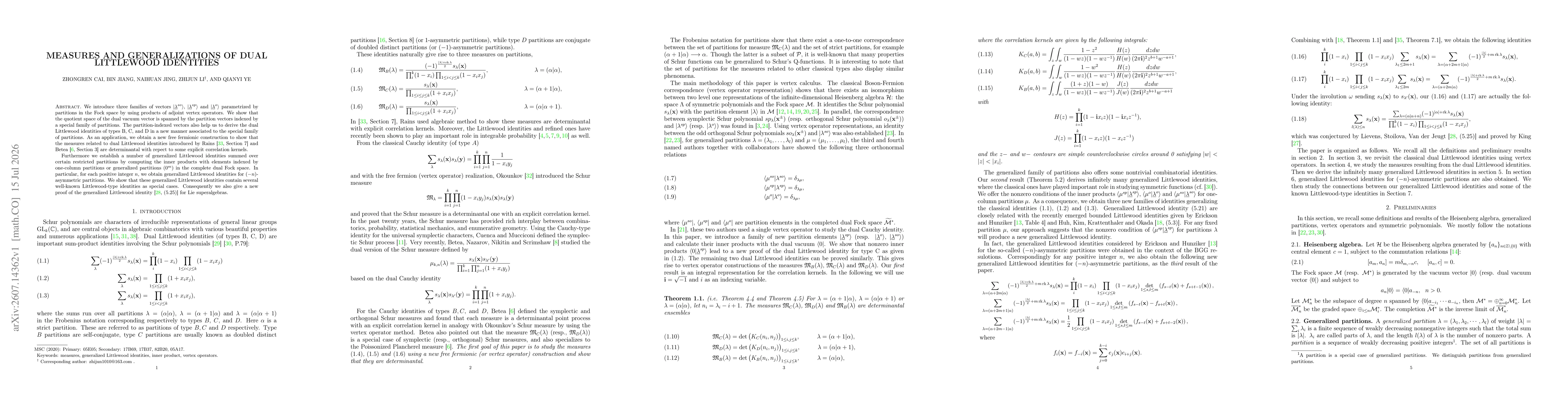 Thumbnail for Measures and generalizations of dual Littlewood identities