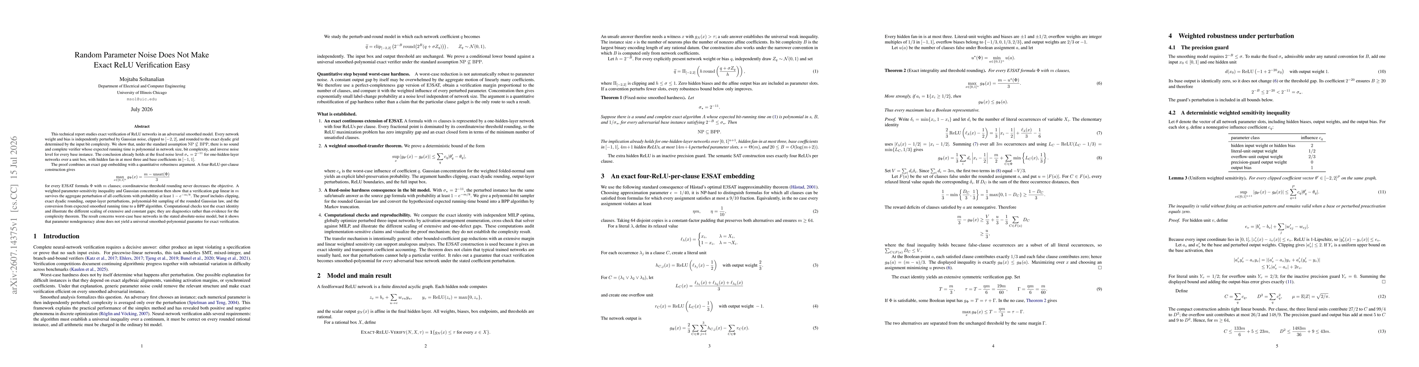 Thumbnail for Random Parameter Noise Does Not Make Exact ReLU Verification Easy