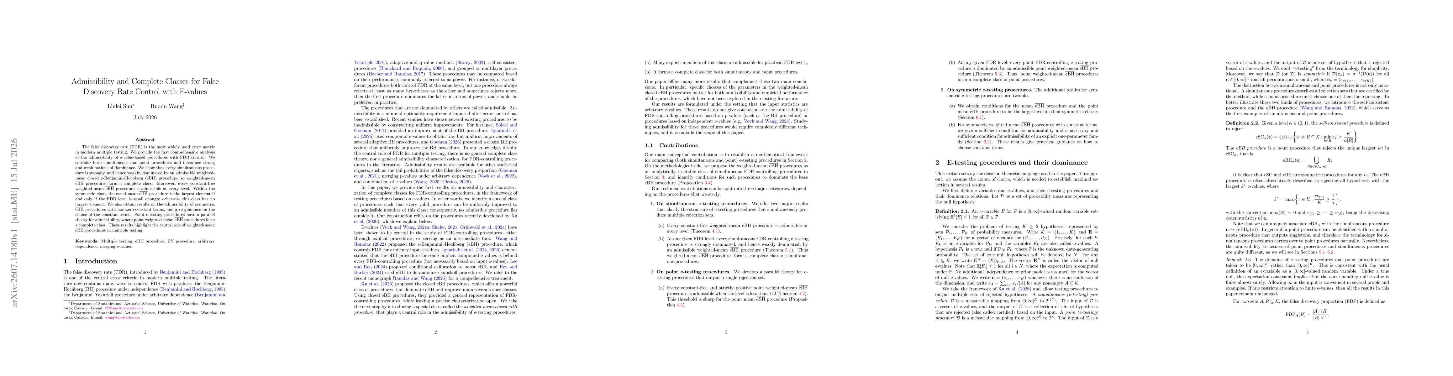 Thumbnail for Admissibility and Complete Classes for False Discovery Rate Control with E-values