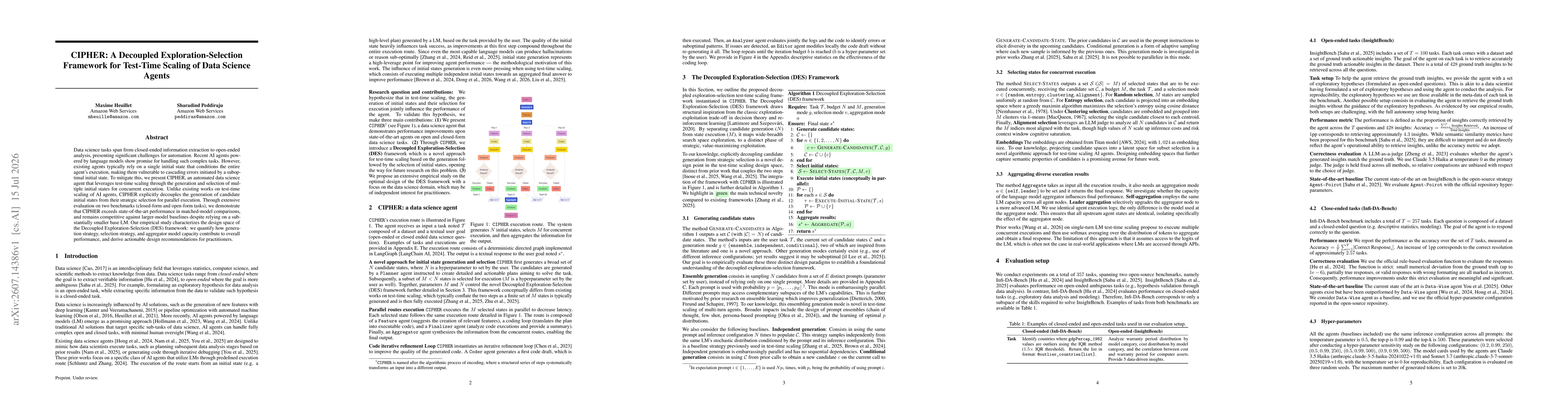 Thumbnail for CIPHER: A Decoupled Exploration-Selection Framework for Test-Time Scaling of Data Science Agents