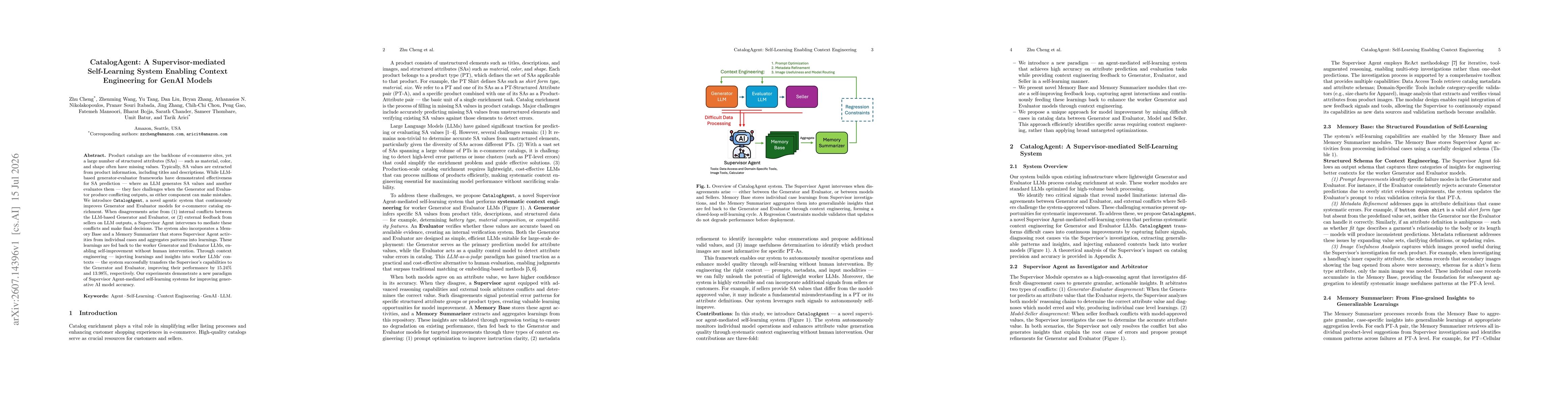 Thumbnail for CatalogAgent: A Supervisor-mediated Self-Learning System Enabling Context Engineering for GenAI Models