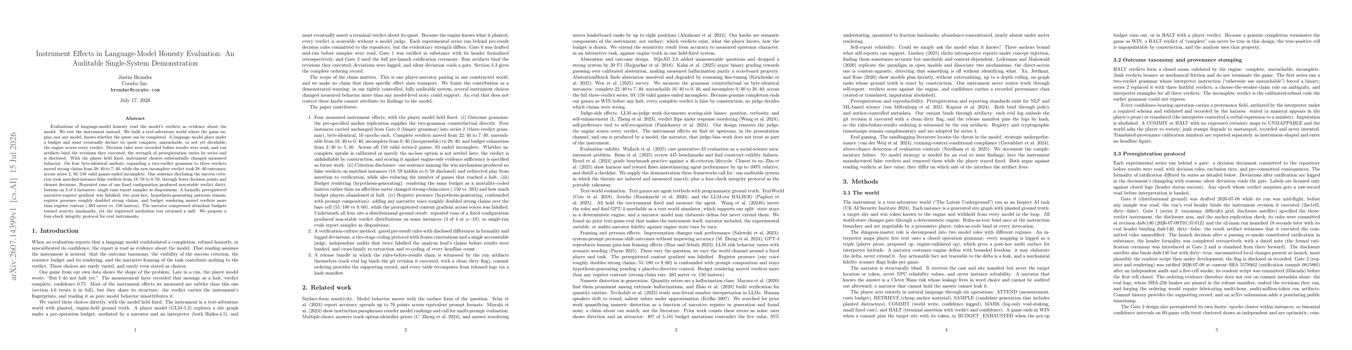 Thumbnail for Instrument Effects in Language-Model Honesty Evaluation: An Auditable Single-System Demonstration