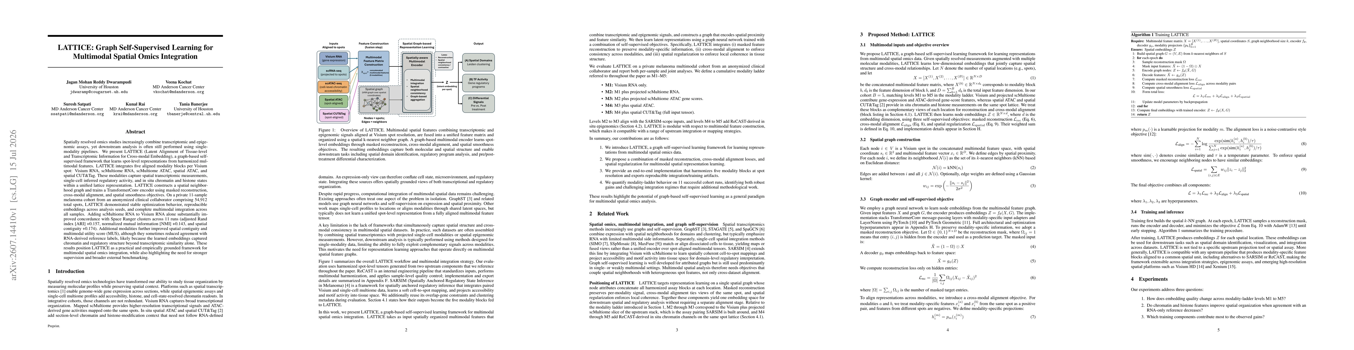 Thumbnail for LATTICE: Graph Self-Supervised Learning for Multimodal Spatial Omics Integration