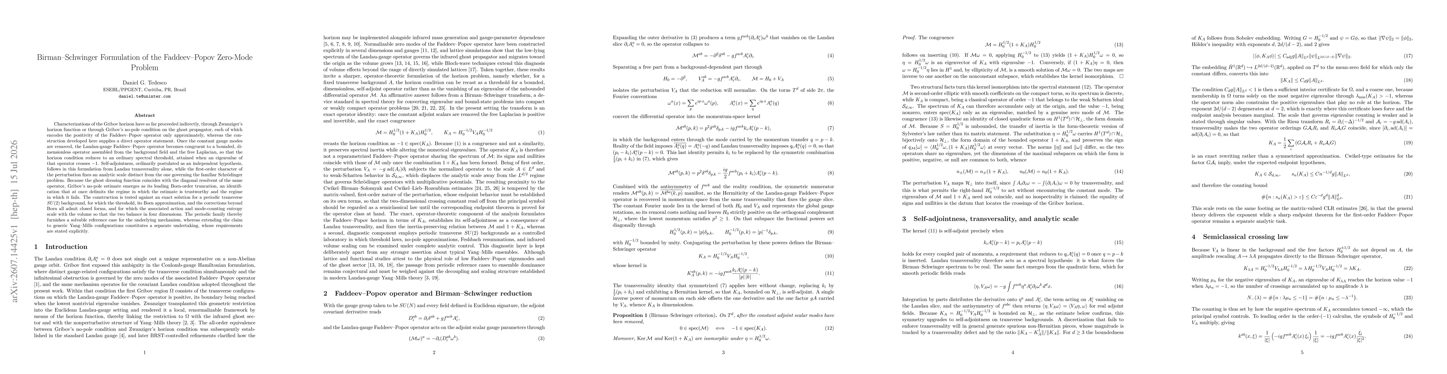 Thumbnail for Birman-Schwinger Formulation of the Faddeev--Popov Zero-Mode Problem