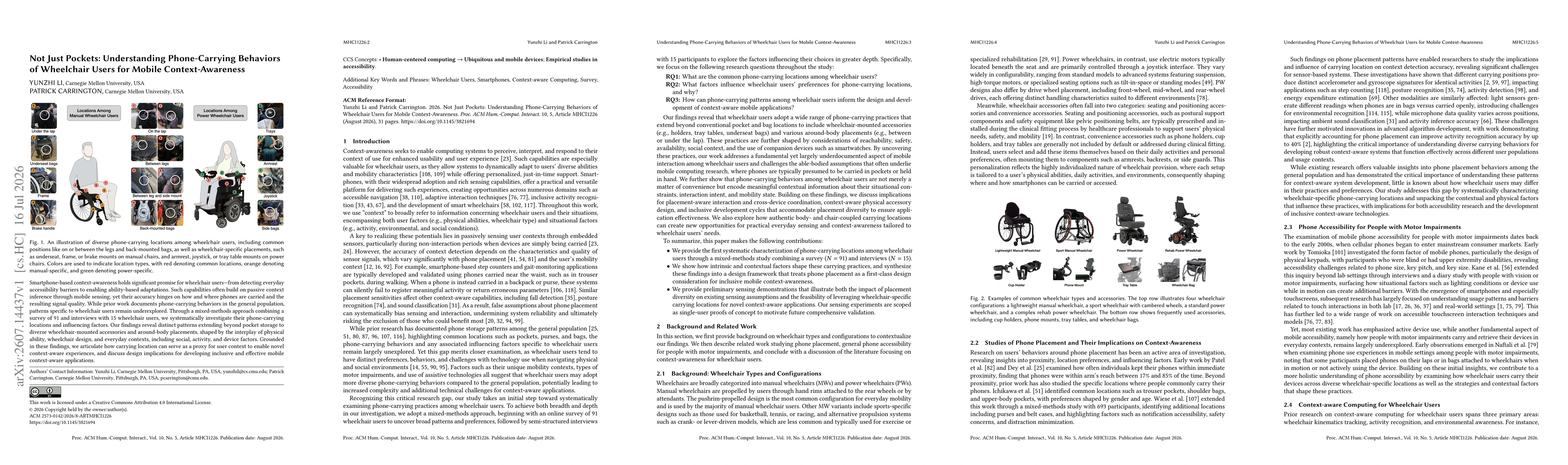 Thumbnail for Not Just Pockets: Understanding Phone-Carrying Behaviors of Wheelchair Users for Mobile Context-Awareness