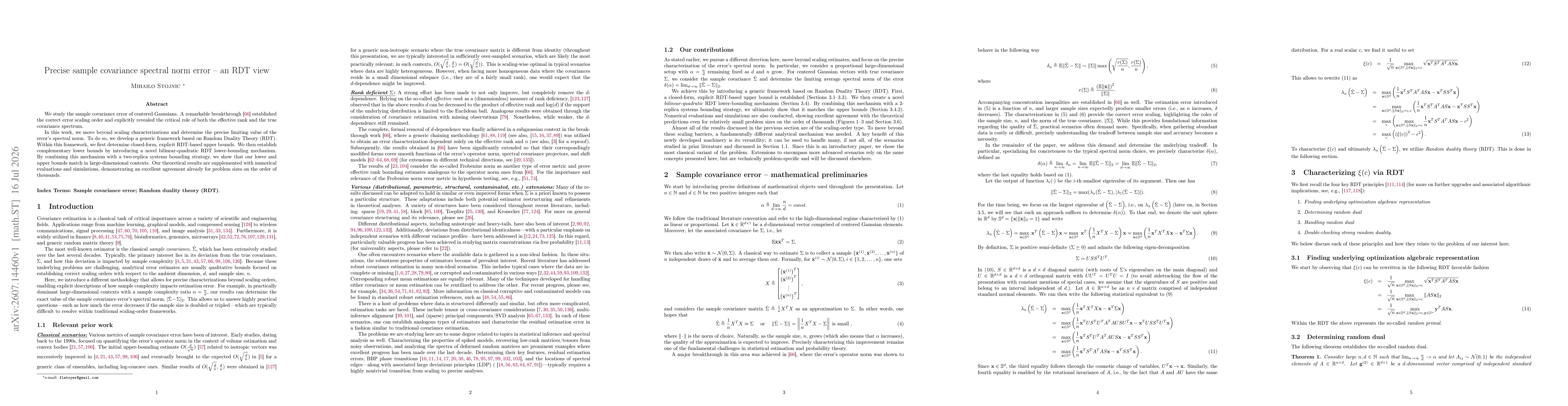 Thumbnail for Precise sample covariance spectral norm error -- an RDT view