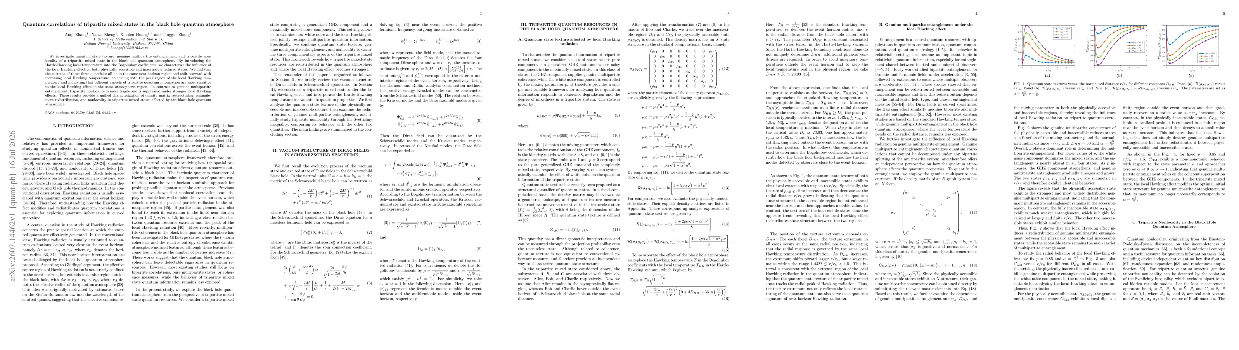 Thumbnail for Quantum correlations of tripartite mixed states in the black hole quantum atmosphere