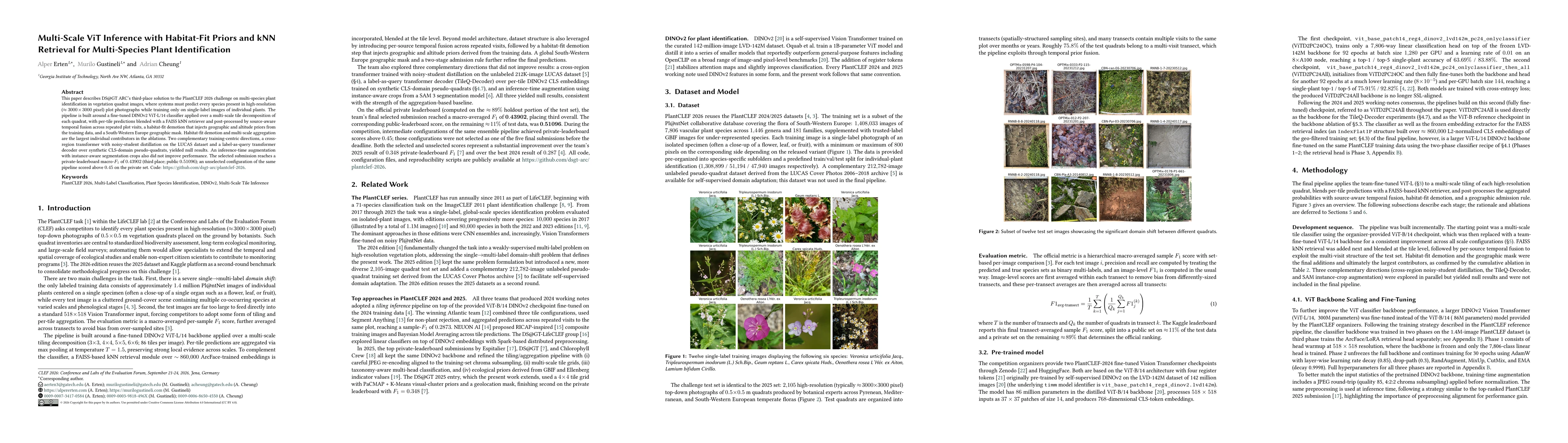 Thumbnail for Multi-Scale ViT Inference with Habitat-Fit Priors and kNN Retrieval for Multi-Species Plant Identification