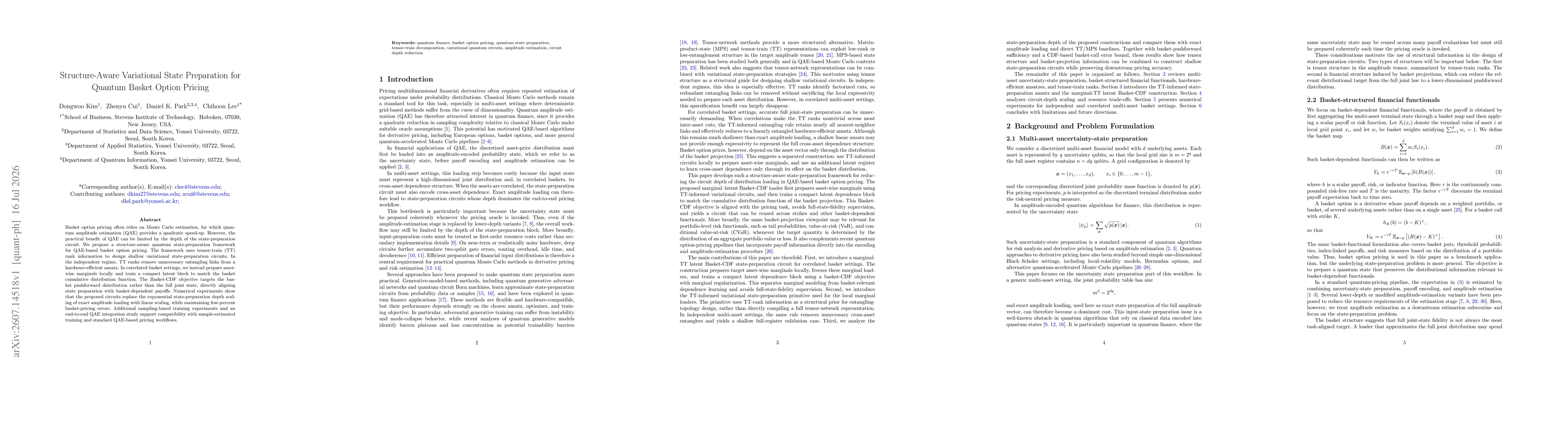 Thumbnail for Structure-Aware Variational State Preparation for Quantum Basket Option Pricing