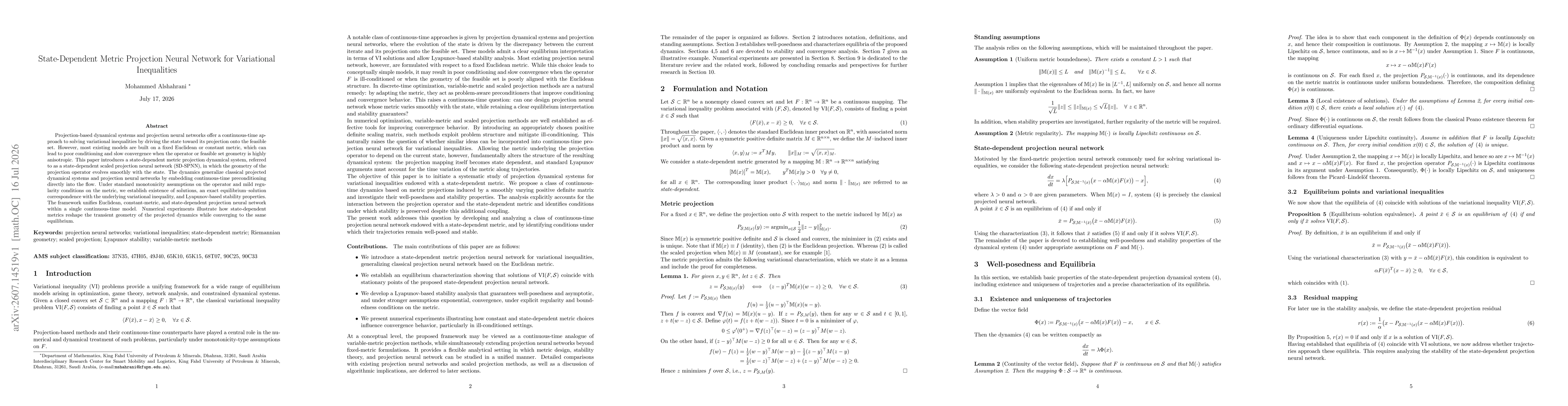 Thumbnail for State-Dependent Metric Projection Neural Network for Variational Inequalities