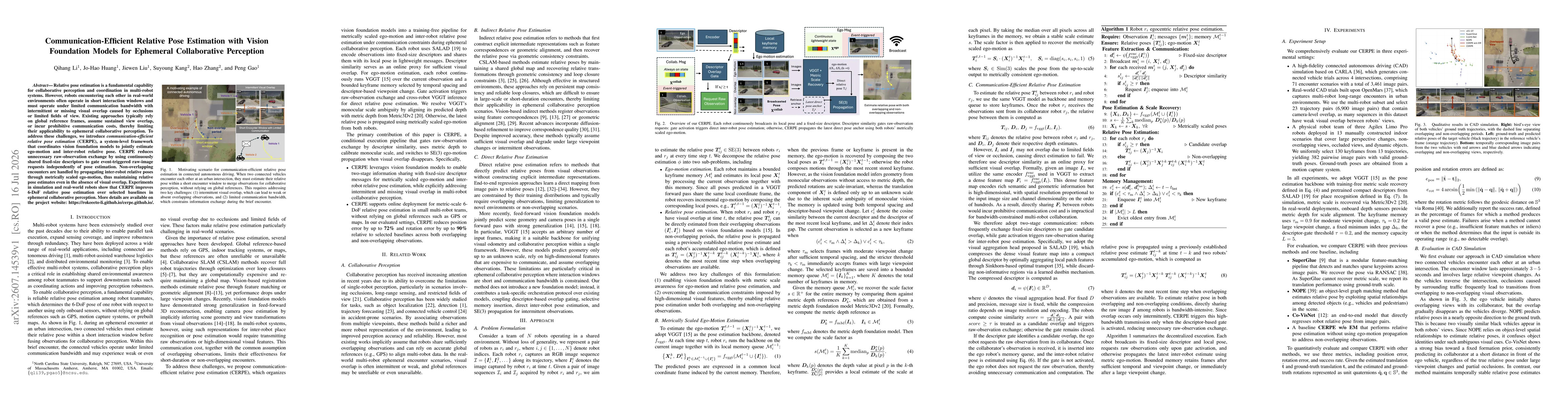 Thumbnail for Communication-Efficient Relative Pose Estimation with Vision Foundation Models for Ephemeral Collaborative Perception