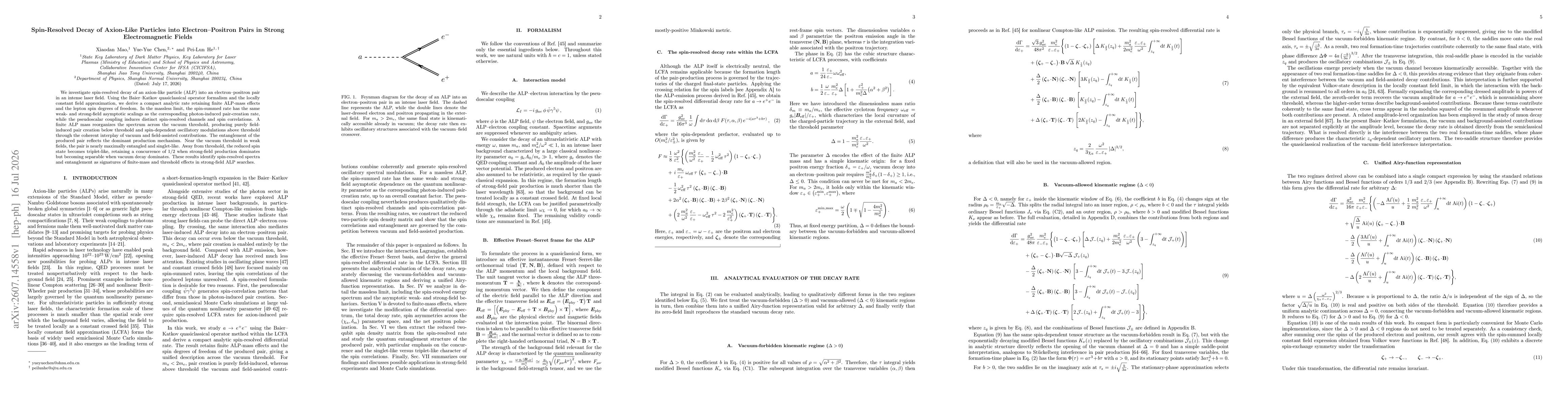 Thumbnail for Spin-Resolved Decay of Axion-Like Particles into Electron--Positron Pairs in Strong Electromagnetic Fields
