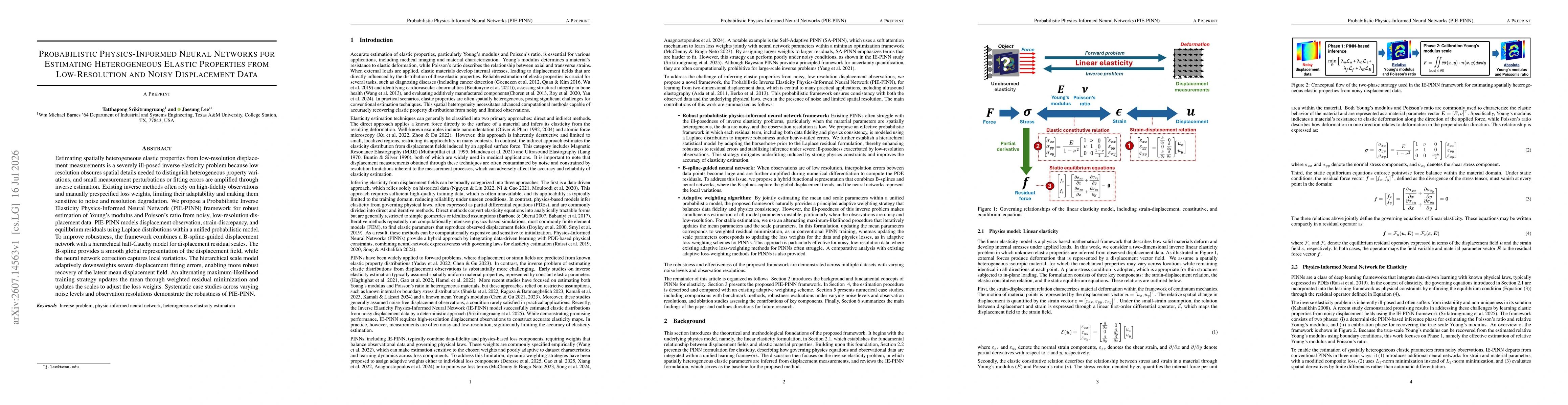 Thumbnail for Probabilistic Physics-Informed Neural Networks for Estimating Heterogeneous Elastic Properties from Low-Resolution and Noisy Displacement Data