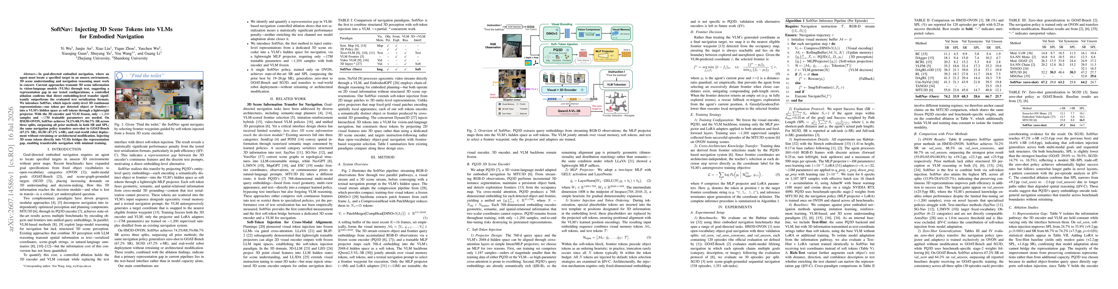 Thumbnail for SoftNav: Injecting 3D Scene Tokens into VLMs for Embodied Navigation