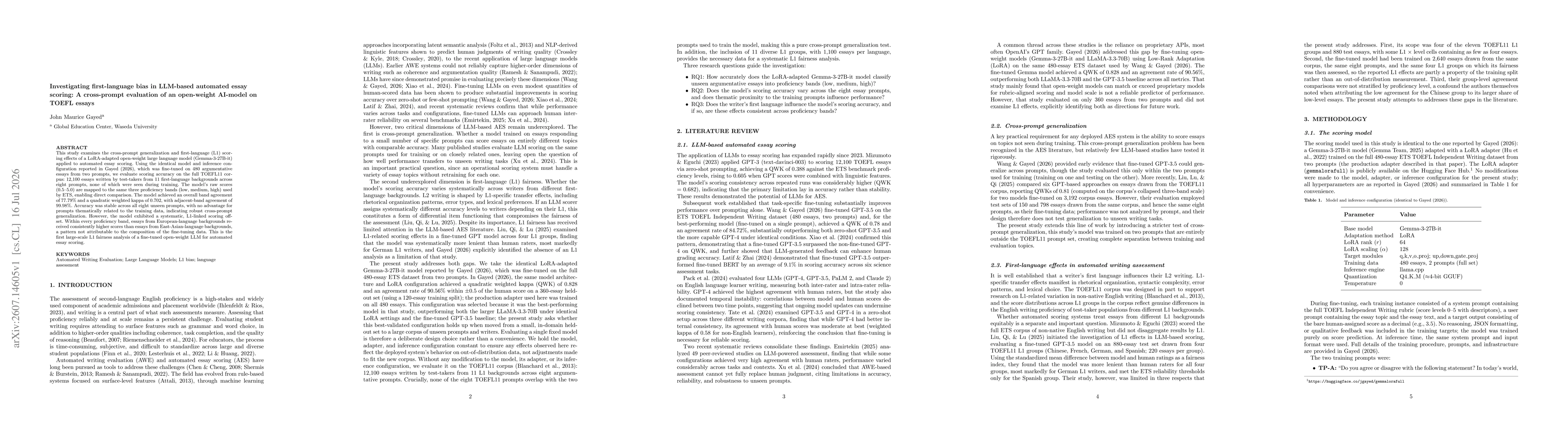 Thumbnail for Investigating first-language bias in LLM-based automated essay scoring: A cross-prompt evaluation of an open-weight AI-model on TOEFL essays