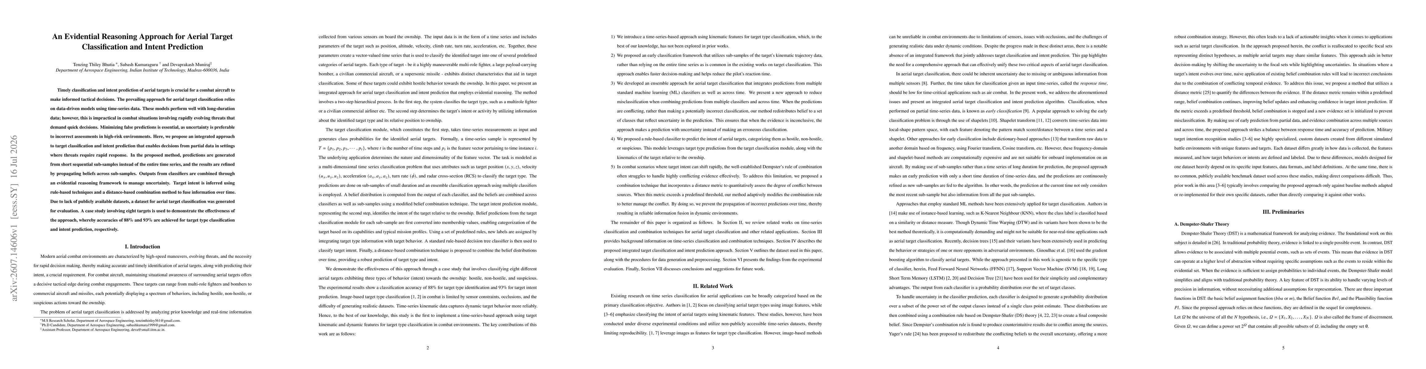 Thumbnail for An Evidential Reasoning Approach for Aerial Target Classification and Intent Prediction