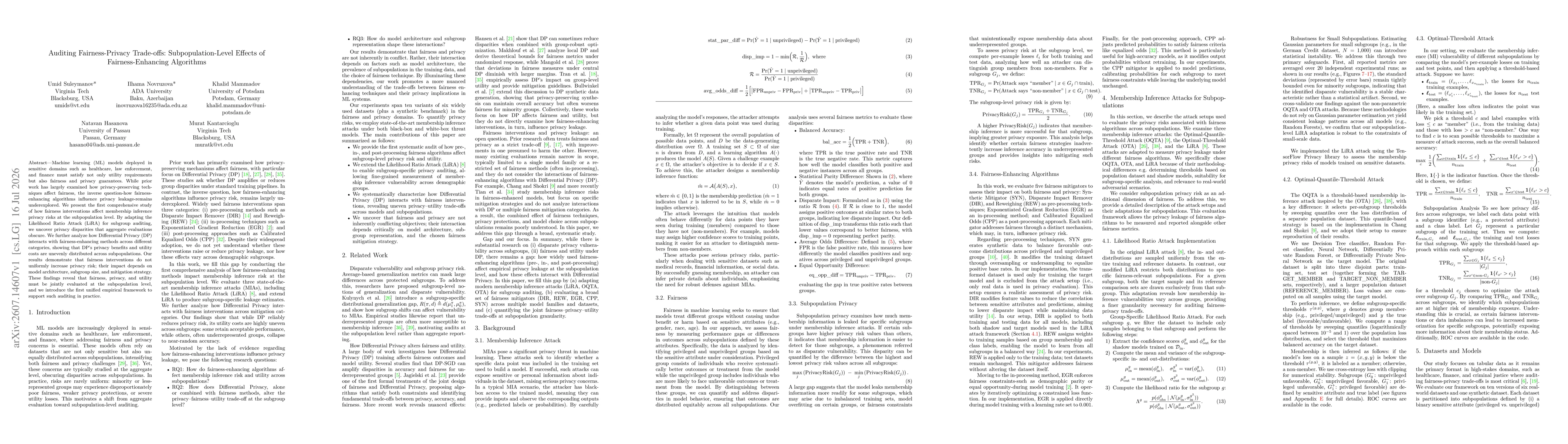 Thumbnail for Auditing Fairness-Privacy Trade-offs: Subpopulation-Level Effects of Fairness-Enhancing Algorithms