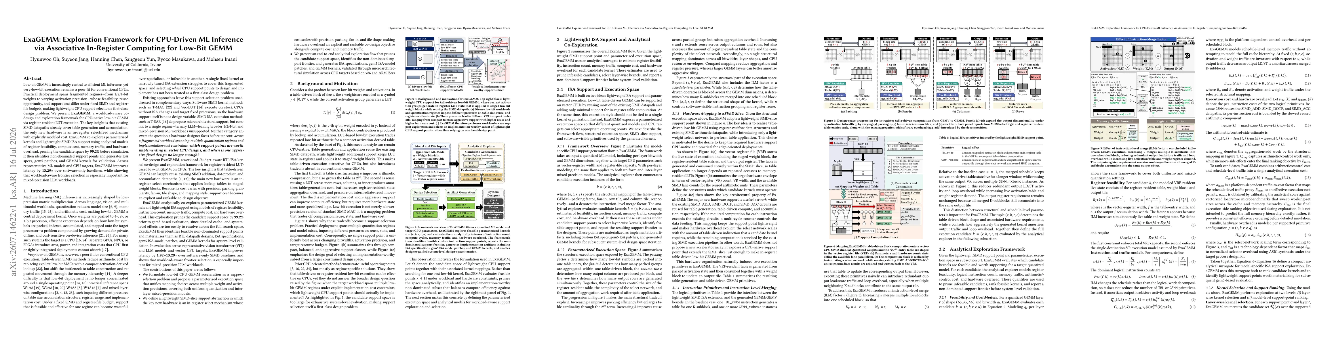 Thumbnail for ExaGEMM: Exploration Framework for CPU-Driven ML Inference via Associative In-Register Computing for Low-Bit GEMM