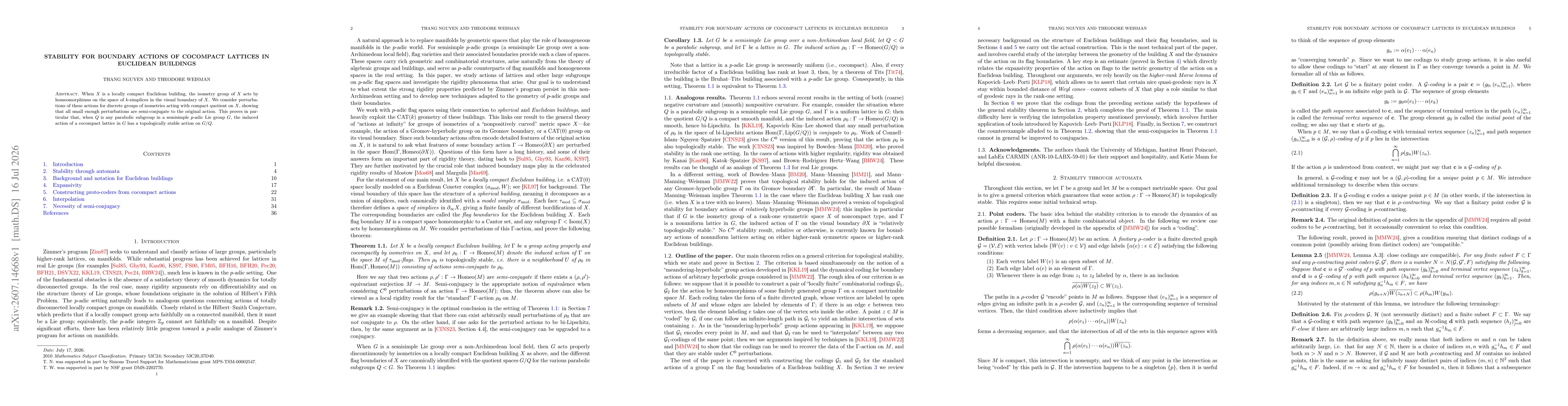 Thumbnail for Stability for boundary actions of cocompact lattices in Euclidean buildings