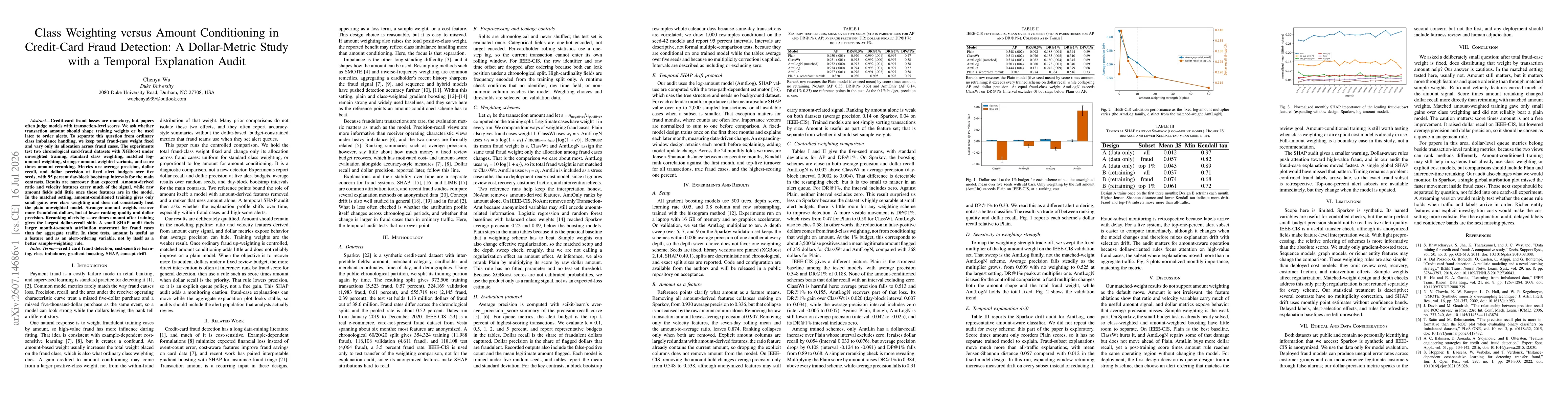 Thumbnail for Class Weighting versus Amount Conditioning in Credit-Card Fraud Detection: A Dollar-Metric Study with a Temporal Explanation Audit